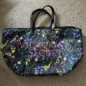 Victoria's Secret Black Tote with Colorful Floral Design
